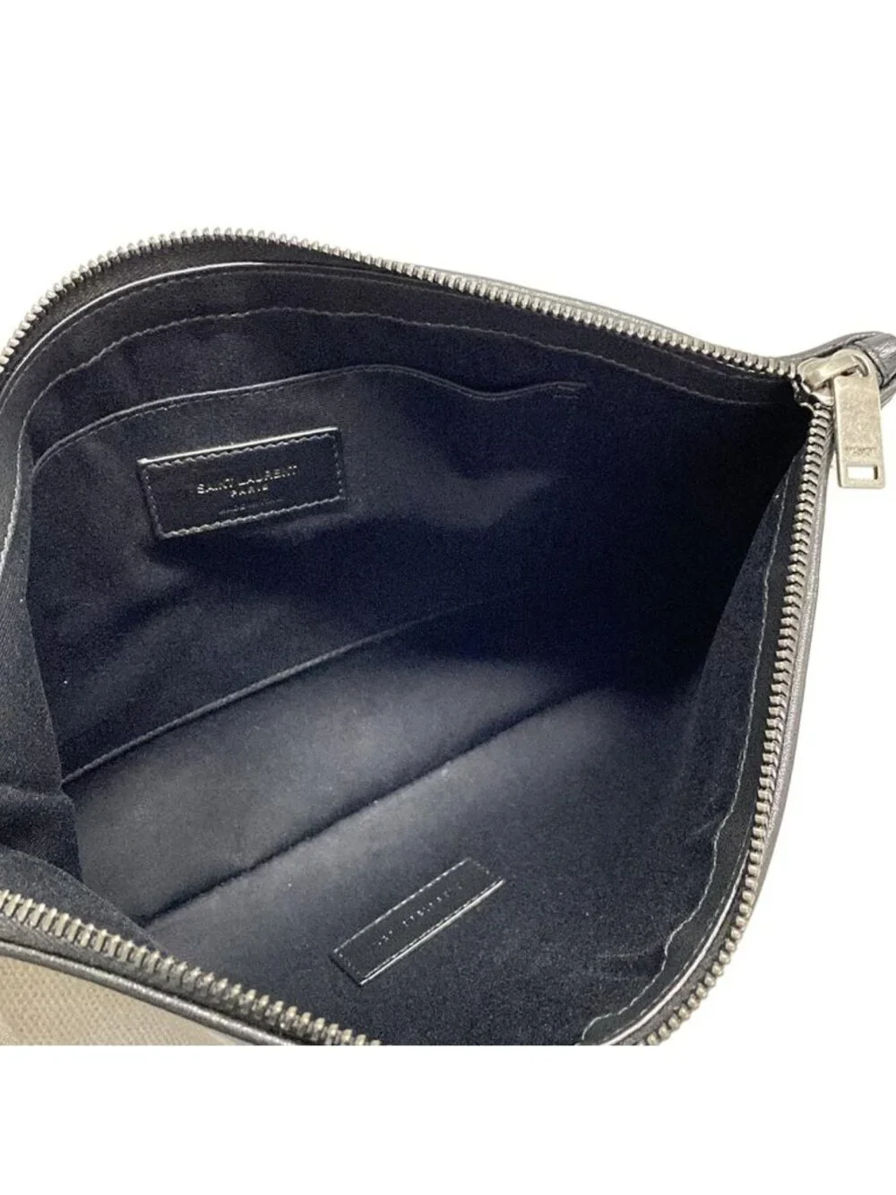 ★SOLD★ Saint Laurent Paris Clutch Pouch Rive Gauche White Black Leather - Picture 6 of 11